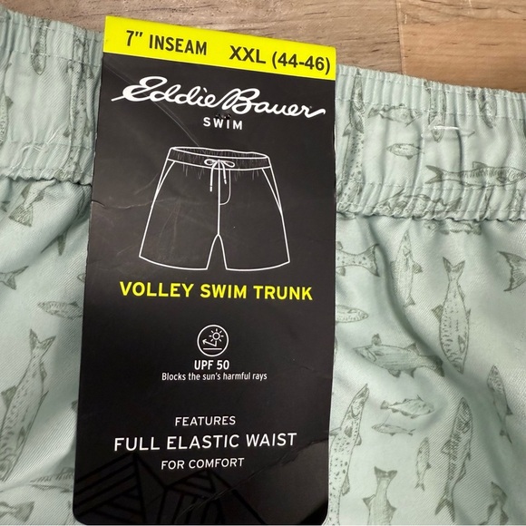 NWT Eddie Bauer Volley Swim Trunks Men’s XXL 44-46 Inseam 7” Green Fish Print - Picture 13 of 13